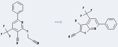 The Thieno[2,3-b]pyridine-2-carbonitrile,3-amino-6-phenyl-4-(trifluoromethyl)- could be obtained by the reactant of 4-trifluoromethyl-6-phenyl-3-cyano-2-cyanomethylthiopyridine